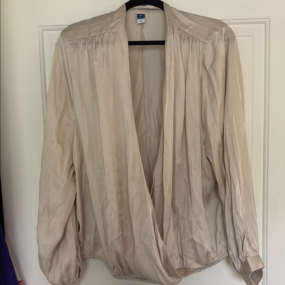 Old Navy Cream Wrap Blouse Long Sleeve Relaxed